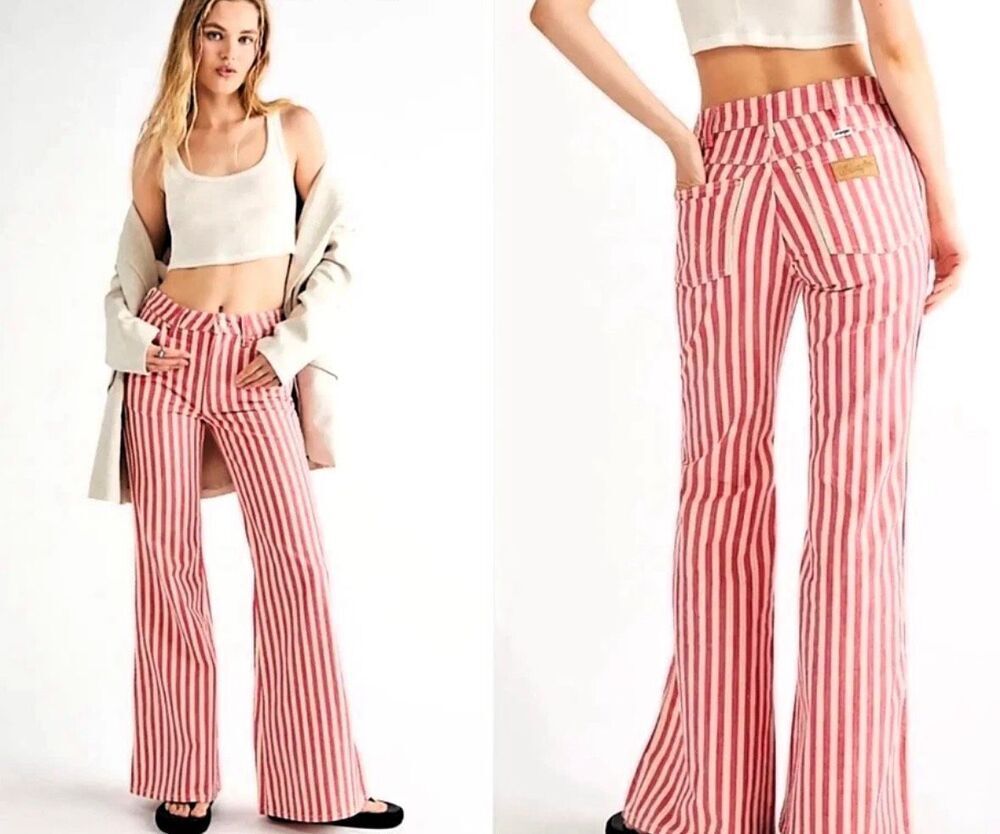 Wrangler 'The Wanderer' Flare Jeans Raspberry Ripple Stripe Size W26/L30 NWT
